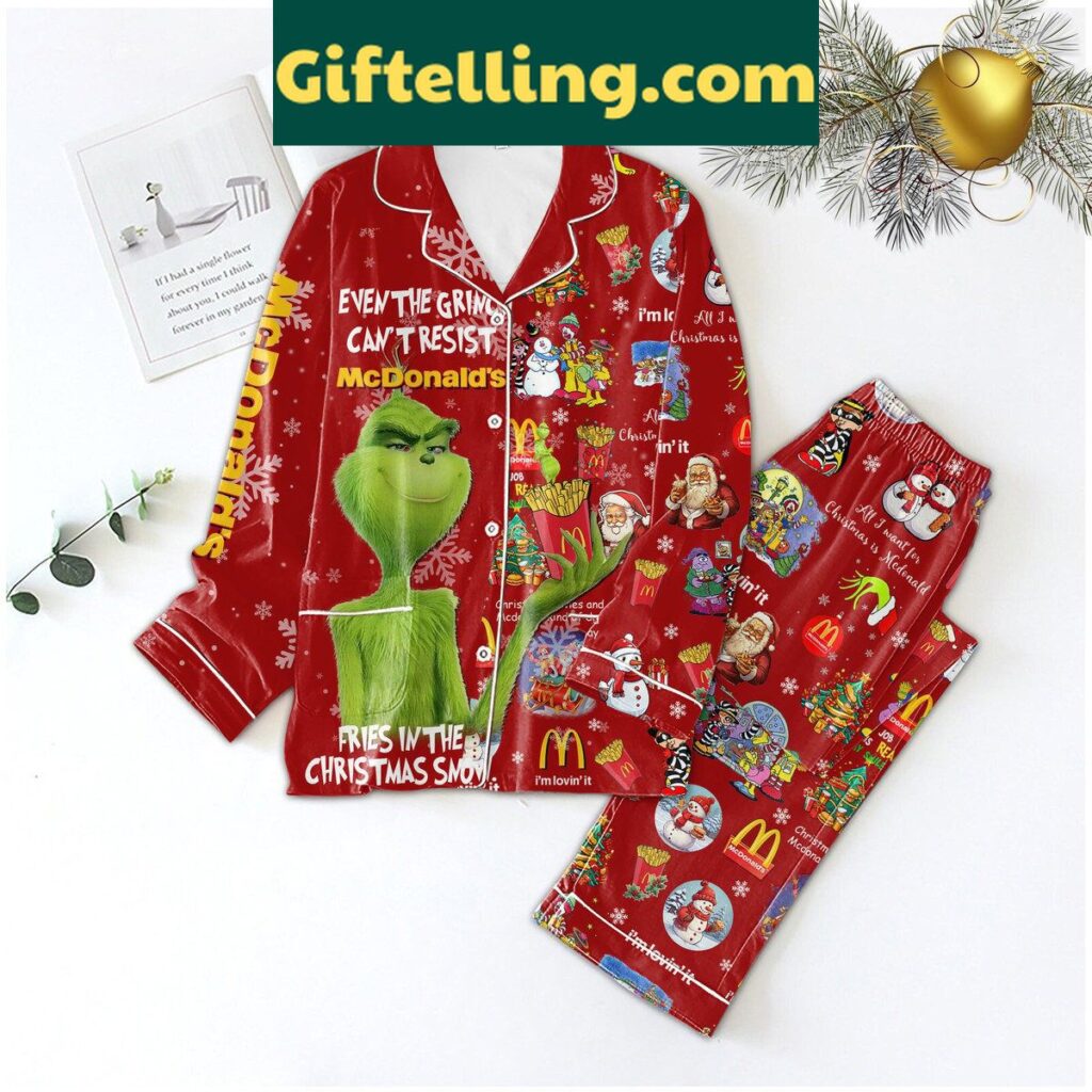 Christmas Silk Pajamas Set with Even The Grinch Can't Resist McDonald's Fries design