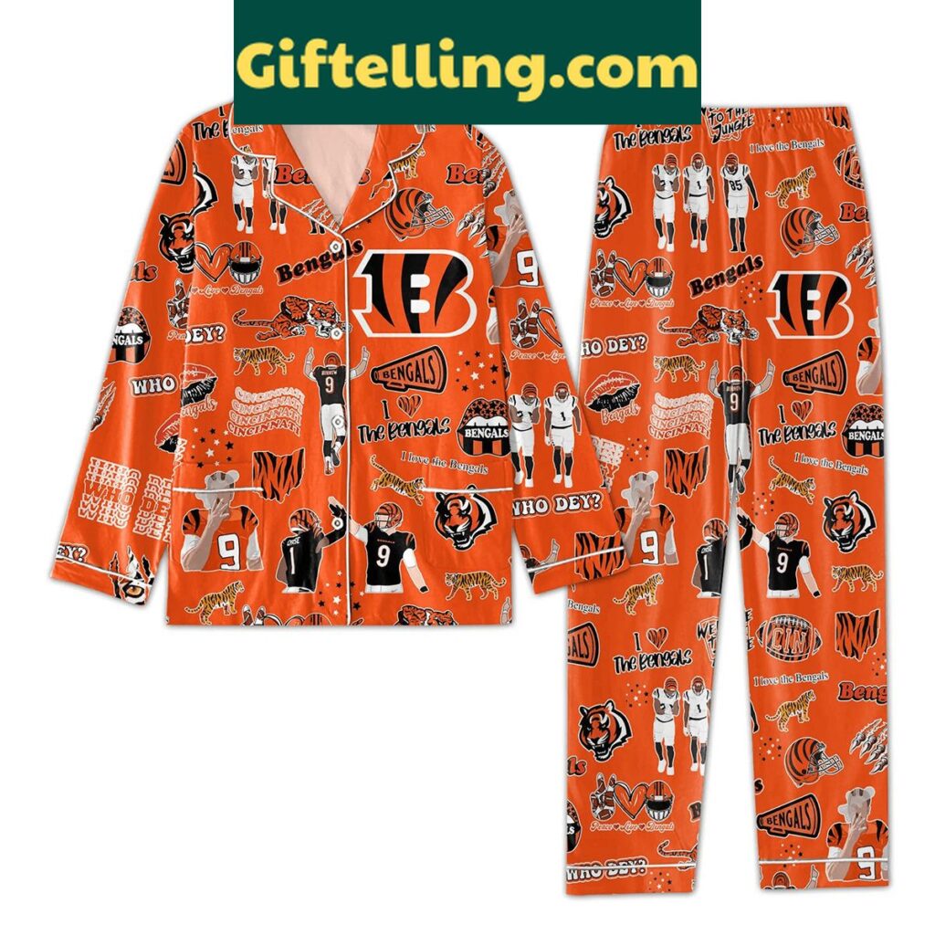 Cincinnati Bengals Who Dey Peace Love Pajamas Set loungewear for men and women