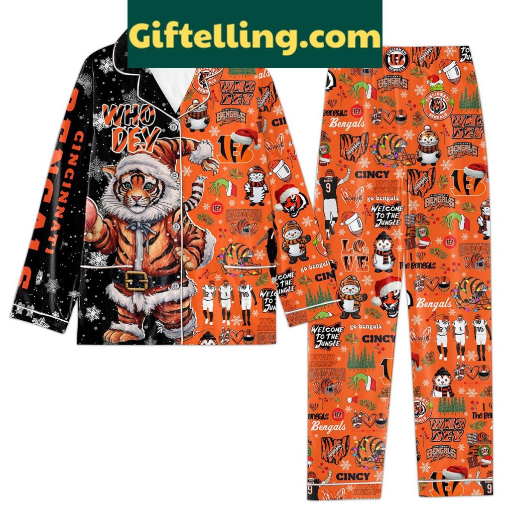 Cincinnati Bengals Who Dey Welcome To The Jungle Pajamas Set