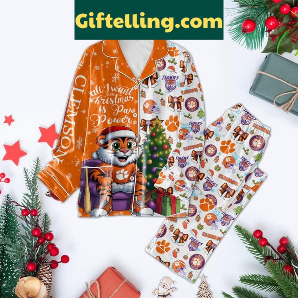 Clemson Tigers Christmas Polyester Pajamas Set