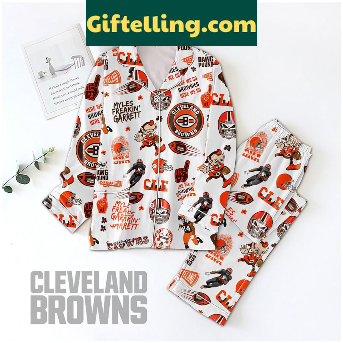 cleveland-browns-pajamas-set-for-ultimate-fan-comfort-1 Cleveland Browns Pajamas Set with Here We Go Brownies graphic