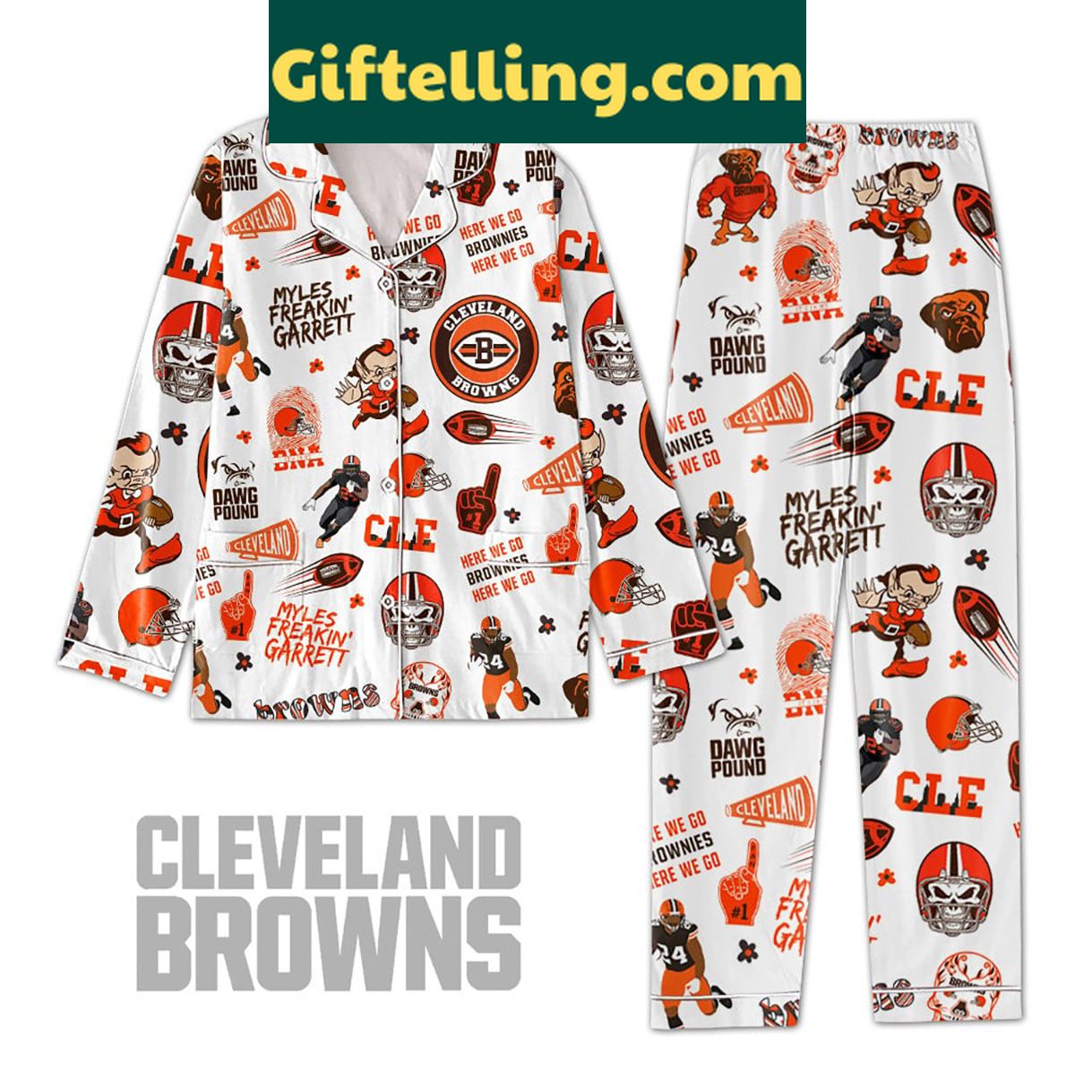 cleveland-browns-pajamas-set-for-ultimate-fan-comfort-2 Cleveland Browns Pajamas Set with Here We Go Brownies graphic