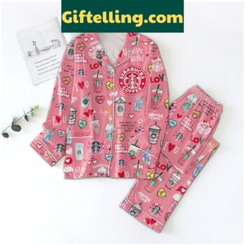 Starbucks Coffee Obsessed Pink Polyester Pajamas Set