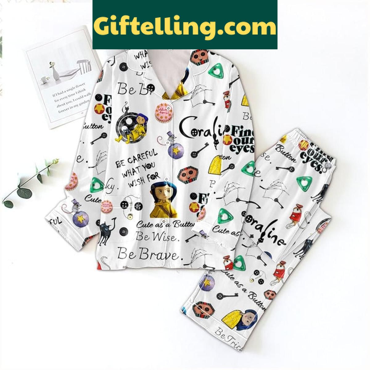 Coraline Find Our Eyes Polyester Pajamas Set Coraline Find Our Eyes Polyester Pajamas Set for women, featuring Coraline design and comfortable polyester material