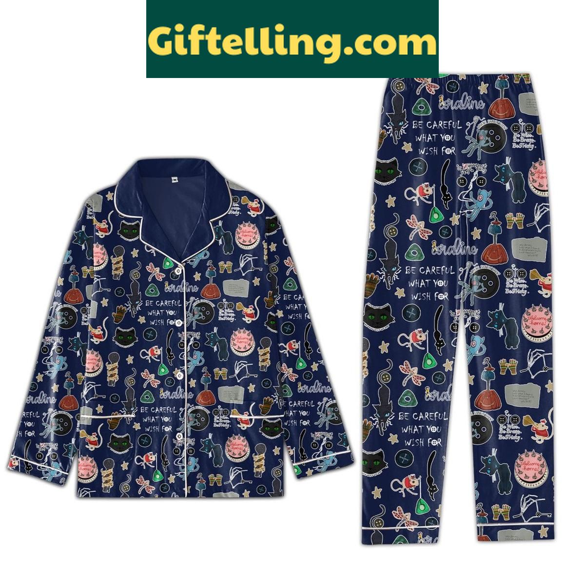 Coraline Halloween Be Careful Polyester Pajamas Set Coraline Halloween Be Careful Polyester Pajamas Set