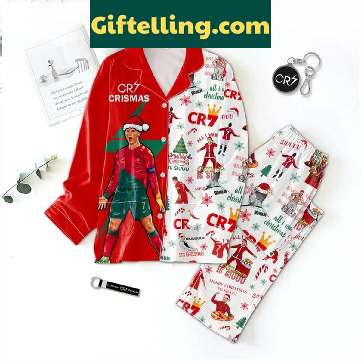 Cristiano Ronaldo Team CR7 Merry Christmas To Siuu Polyester Pajamas Set Cristiano Ronaldo Team CR7 Merry Christmas To Siuu Polyester Pajamas Set
