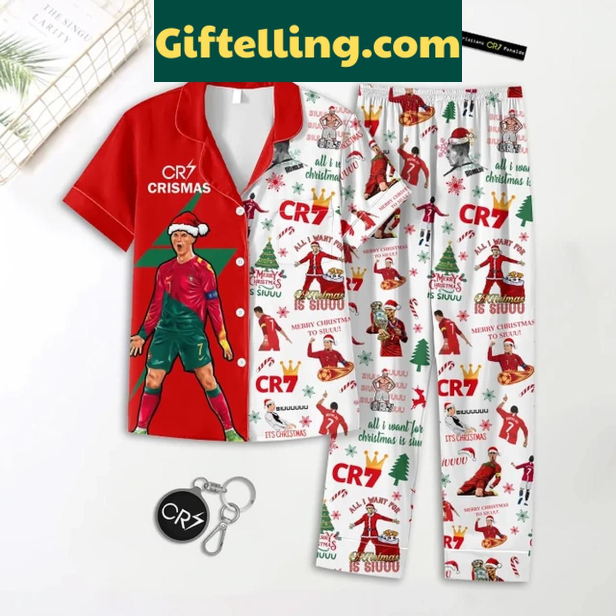 Cristiano Ronaldo Team CR7 Merry Christmas To Siuu Polyester Pajamas Set Cristiano Ronaldo Team CR7 Merry Christmas To Siuu Polyester Pajamas Set