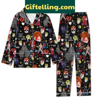 David Bowie Love You're Not Alone Pajamas Set, featuring a colorful graphic print