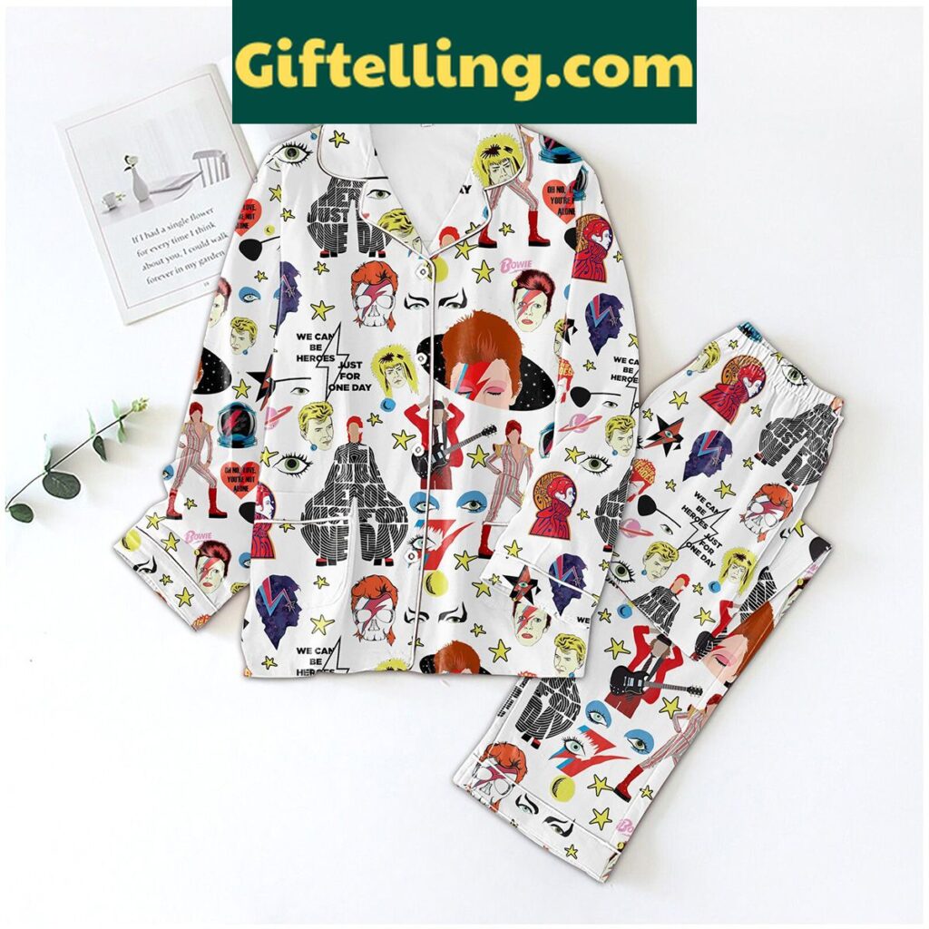 David Bowie We Can Be Heroes Pajamas Set, Starman sleepwear with vibrant print