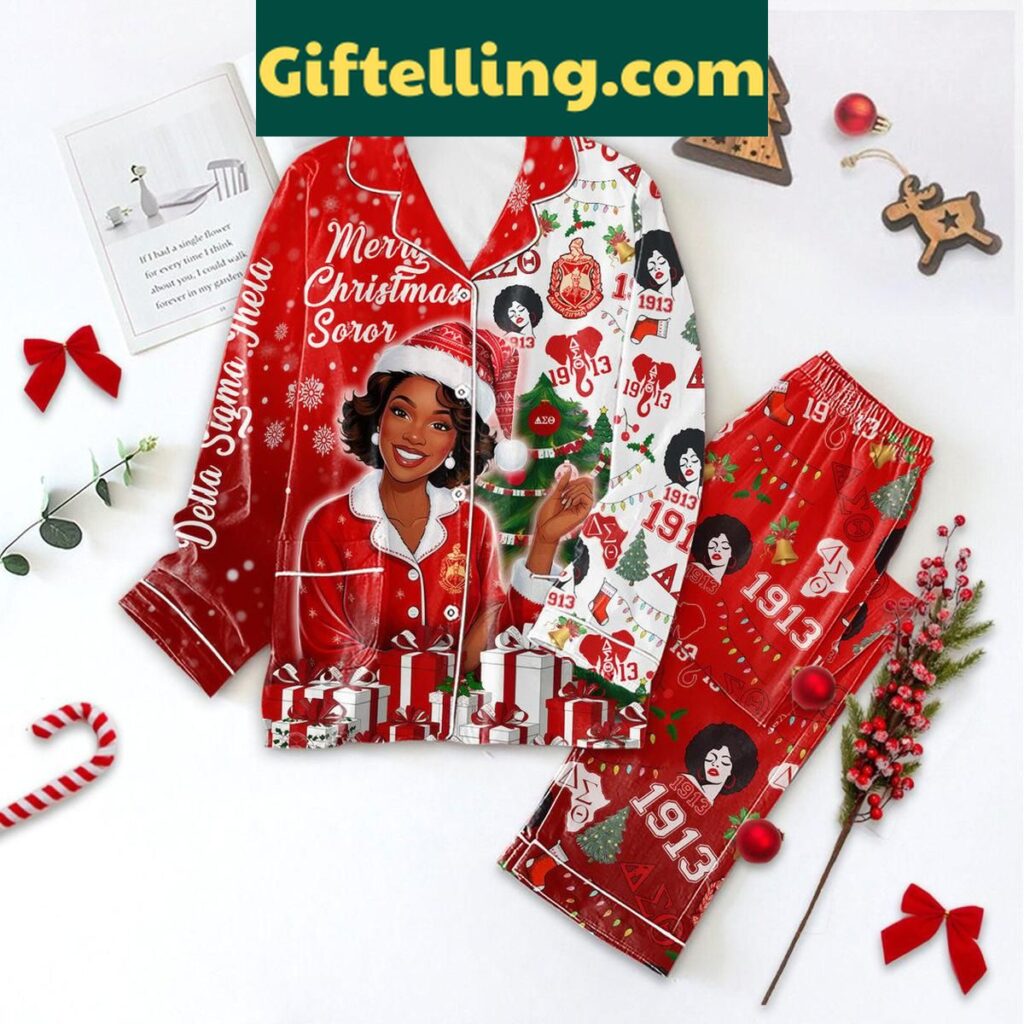 Delta Sigma Theta Merry Christmas Soror 2024 Polyester Pajamas Set photo