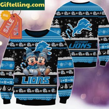Detroit Lions NFL Mickey Minnie Christmas Sweater