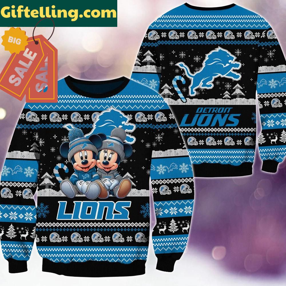 Detroit Lions NFL Mickey Minnie Christmas Sweater