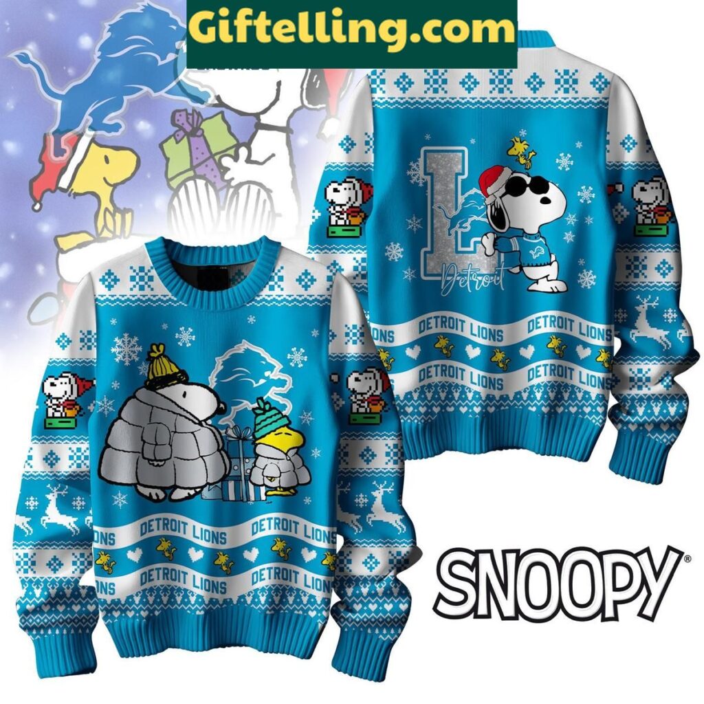 Detroit Lions Peanuts Snoopy Ugly Sweater Christmas Gift for NFL Fans