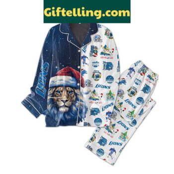 Detroit Lions Roary the Mascot Christmas Polyester Pajamas Set