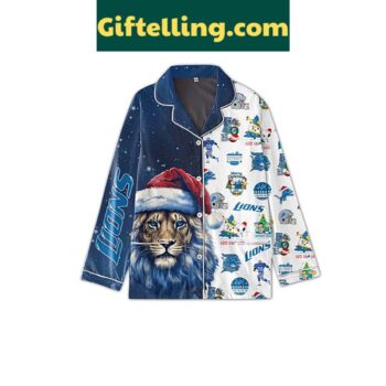 Detroit Lions Roary the Mascot Christmas Polyester Pajamas Set