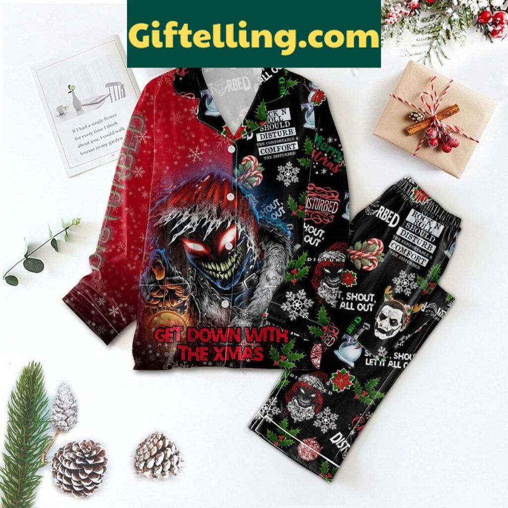 Disturbed Christmas Pajamas Set featuring a bold design and polyester material