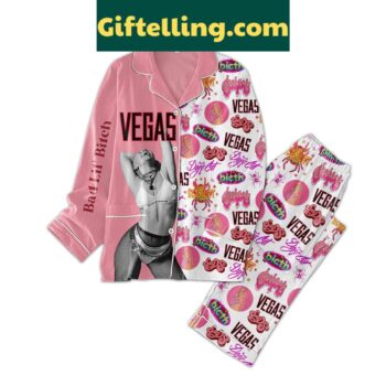 Doja Cat Bad Lil Bitch Vegas Polyester Pajamas Set, loungewear for women with bold graphics and polyester material