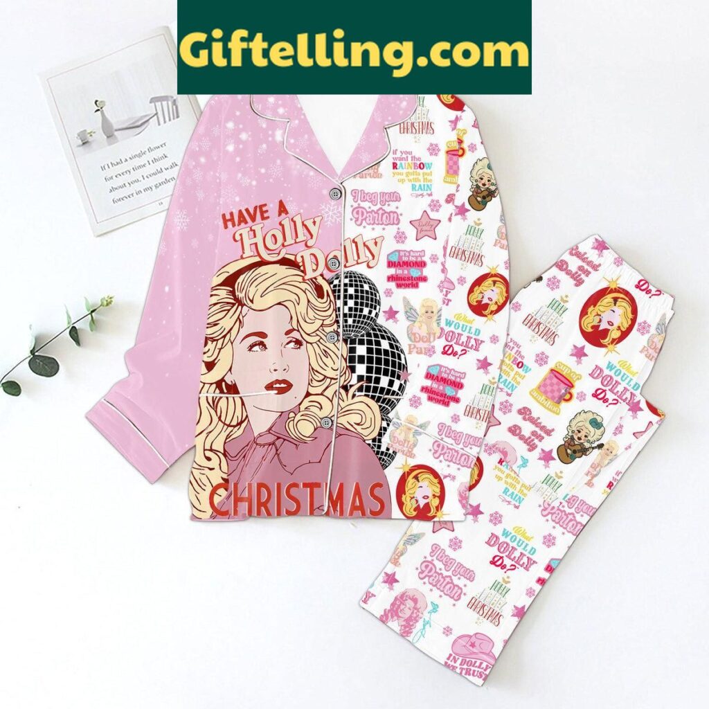 Dolly Parton Christmas Have A Holly Dolly Christmas Polyester Pajamas Set