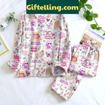 Dolly Parton Here You Come Again Pajamas Set - women's cotton pajamas with song title print