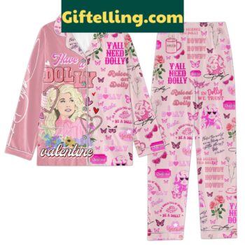 Dolly Parton Valentine Polyester Pajamas Set - a red and pink pair of pajamas