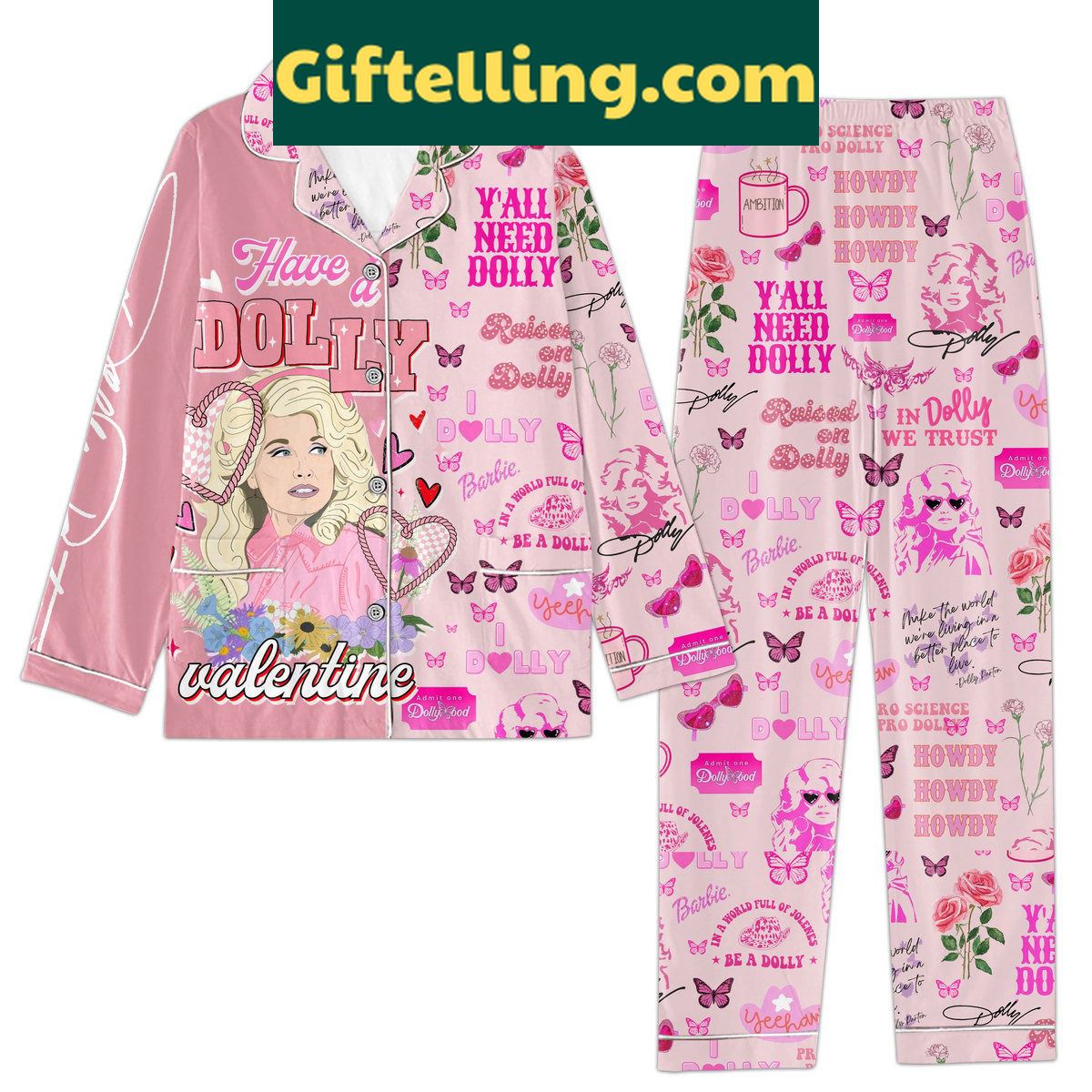 dolly-parton-valentine-polyester-pajamas-set-cozy-love-inspired-sleepwear-2 Dolly Parton Valentine Polyester Pajamas Set - a red and pink pair of pajamas