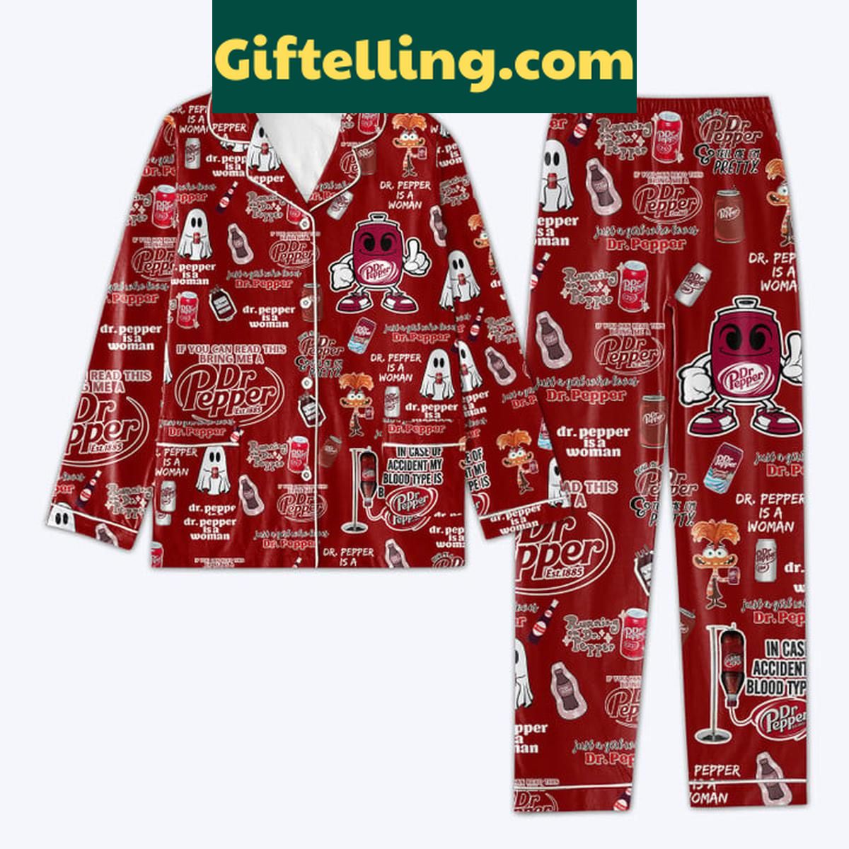 Dr. Pepper My Blood Type Is Dr. Pepper Christmas Polyester Pajamas Set Dr. Pepper Christmas Polyester Pajamas Set
