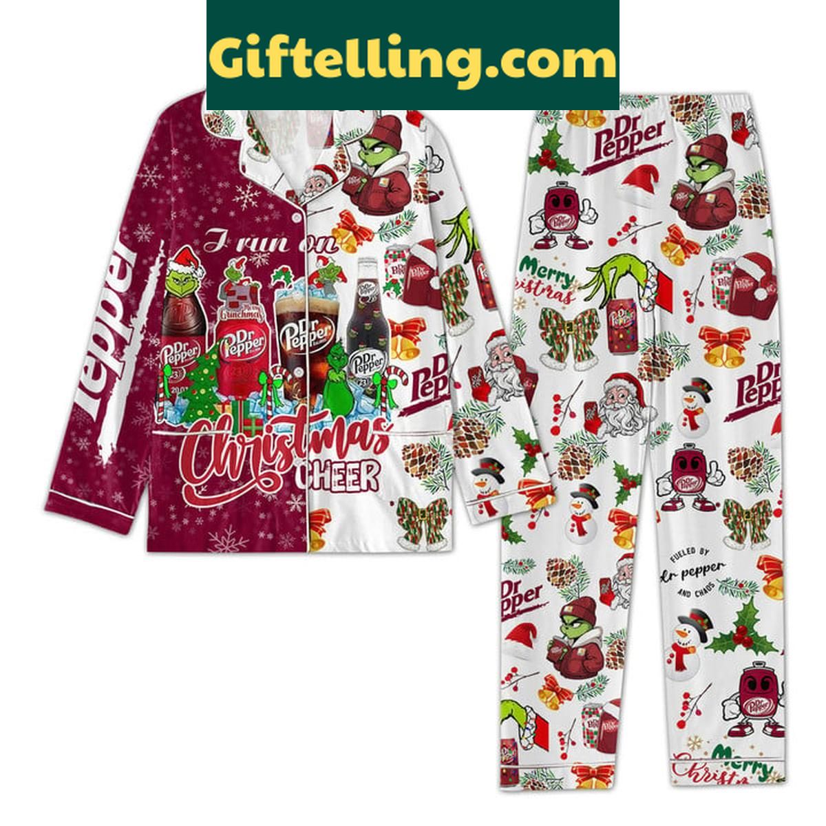 Dr. Pepper I Run On Christmas Cheer Polyester Pajamas Set Dr. Pepper I Run On Christmas Cheer Polyester Pajamas Set