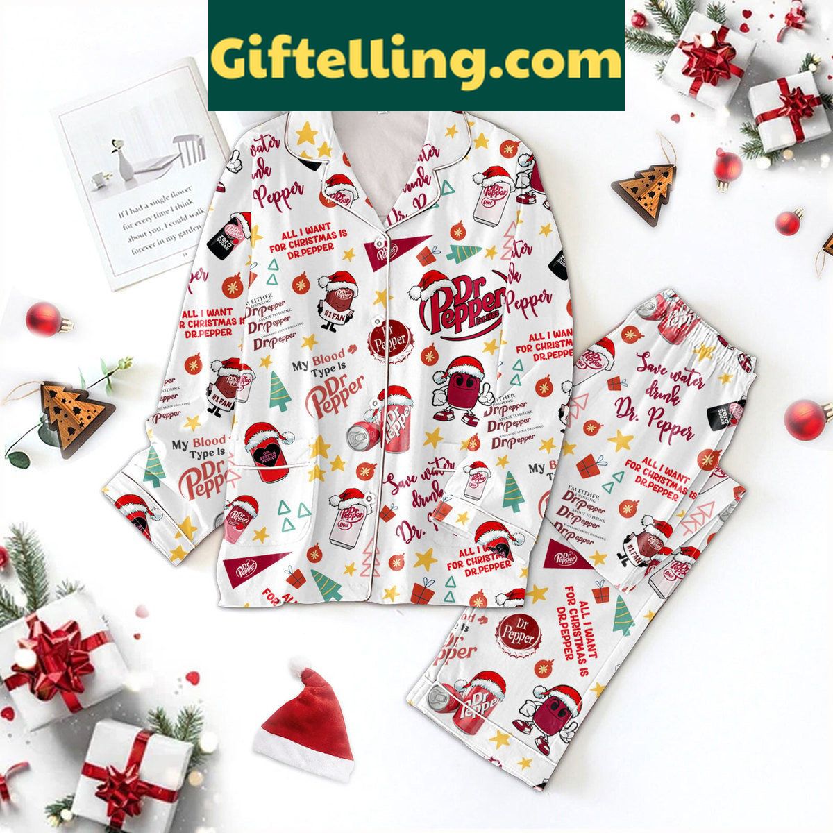 dr-pepper-lovers-christmas-silk-pajamas-gift-set-1 Dr Pepper themed silk pajamas set with Save Water Drink Dr Pepper and My Blood Type Is Dr Pepper designs