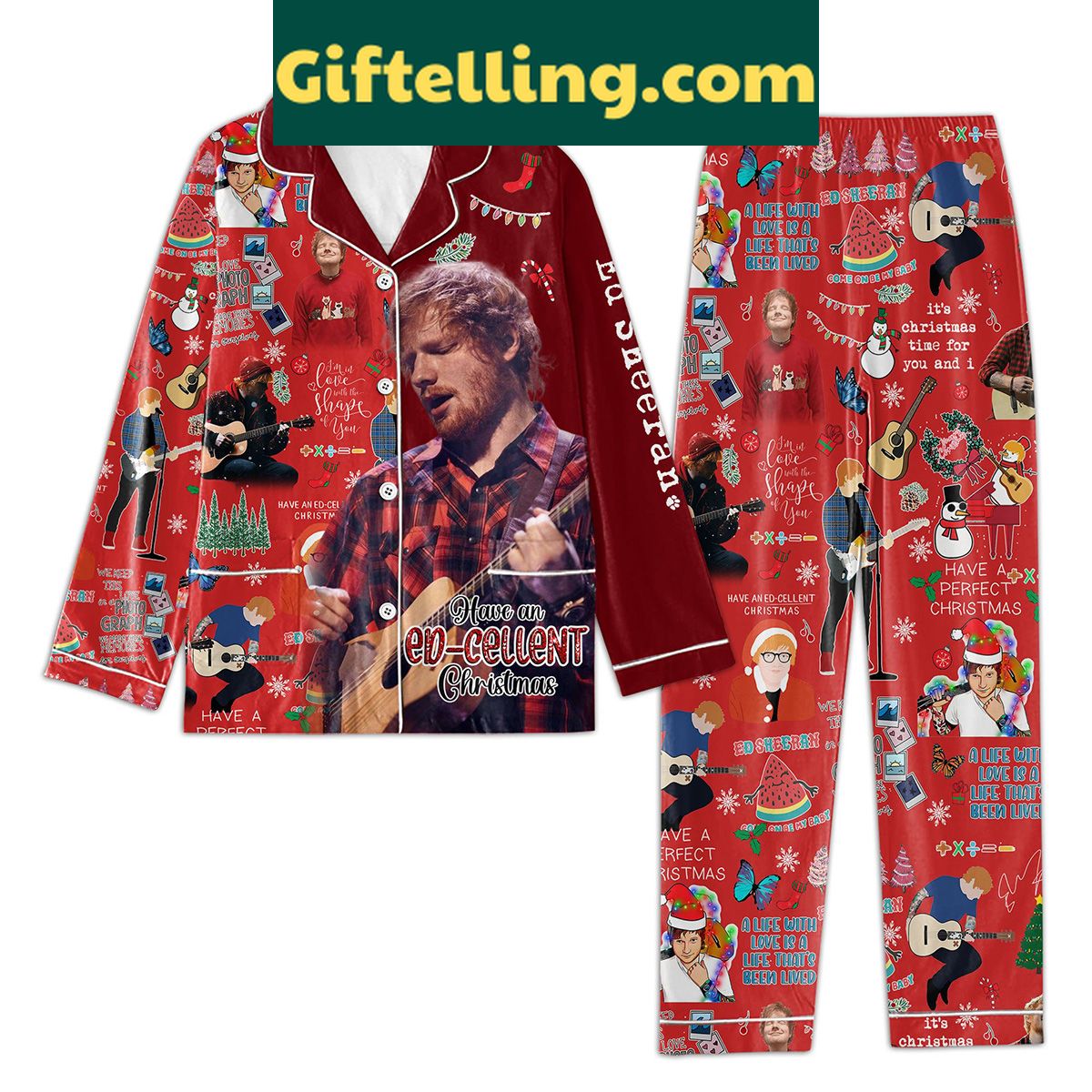 ed-sheeran-christmas-pajamas-set-cozy-up-to-an-ed-cellent-holiday-2 Ed Sheeran Christmas Pajamas Set, festive holiday pajamas with Ed Sheeran's name and design