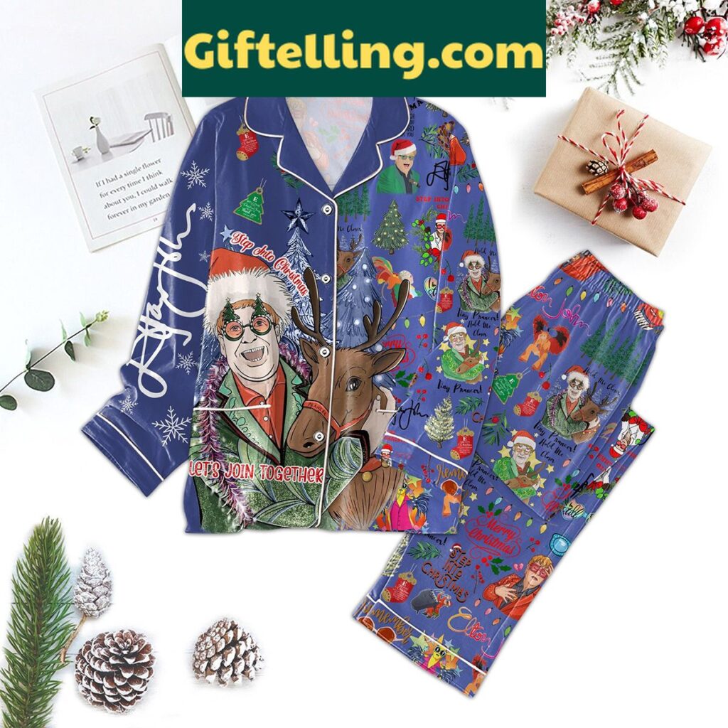 Elton John Christmas pajamas set with Step Into Christmas Let's Join Together design