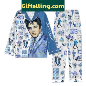 Elvis Presley Always Elvis pajamas set featuring a colorful graphic of the music legend and the phrase Can't Help Falling In Love