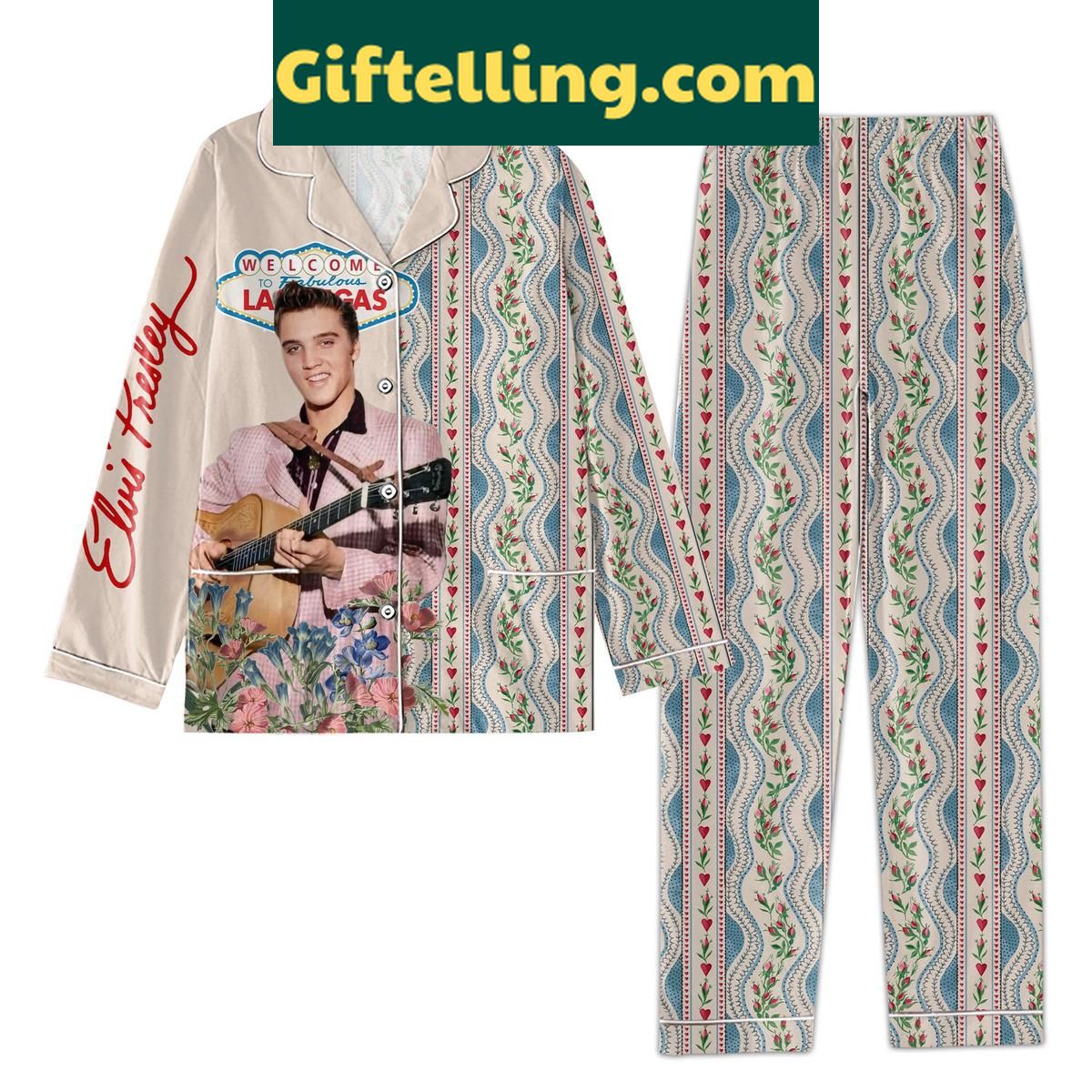 Elvis Presley Welcome To Fabulous Las Vegas Pajamas Set Elvis Presley Welcome to Fabulous product image showing design and team colors