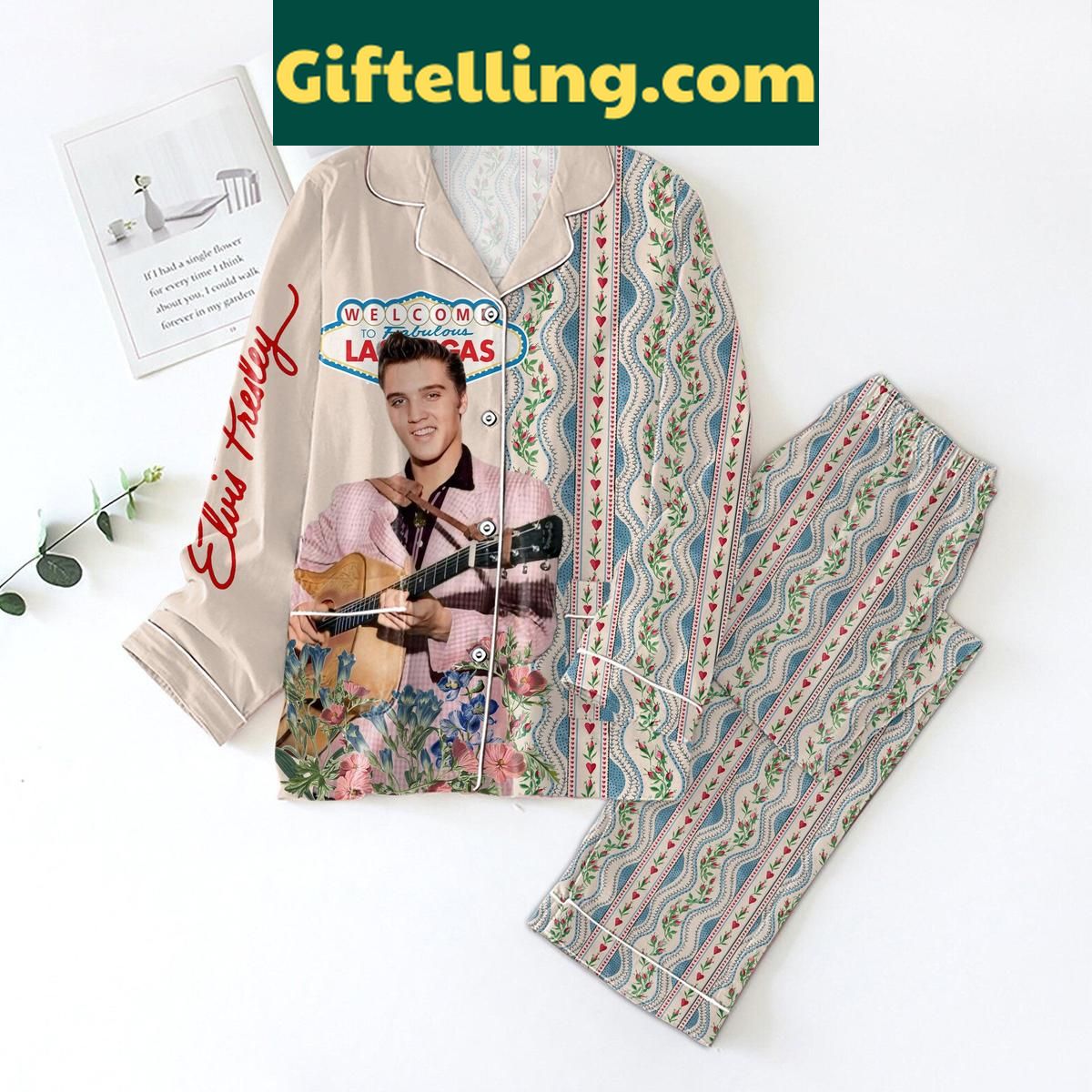 Elvis Presley Welcome To Fabulous Las Vegas Pajamas Set Elvis Presley Welcome to Fabulous product image showing design and team colors