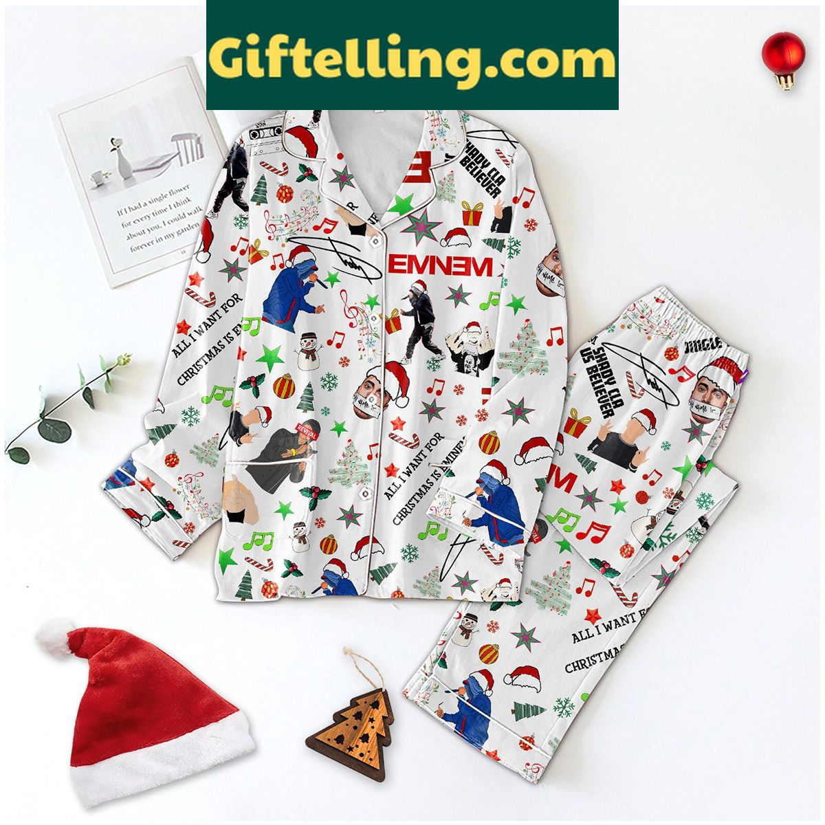 eminem-real-slim-shady-christmas-pajamas-set-unwrap-the-holiday-spirit-1 Eminem Real Slim Shady Christmas Polyester Pajamas Set