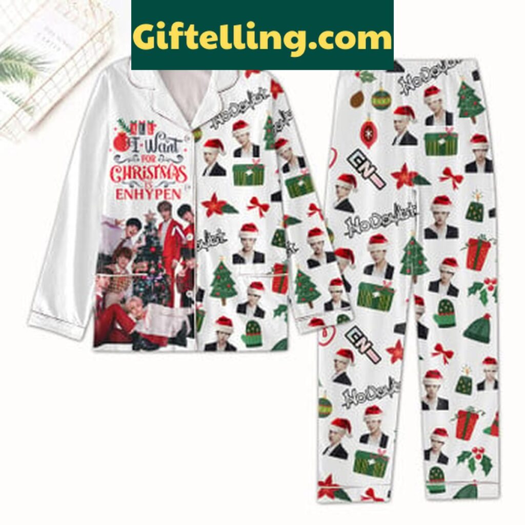 Enhypen Is Everything I Want For Christmas 2024 Polyester Pajamas Set on a model