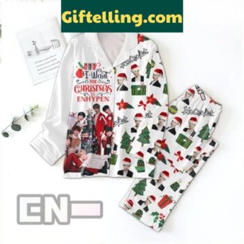 Enhypen Is Everything I Want For Christmas 2024 Polyester Pajamas Set on a model
