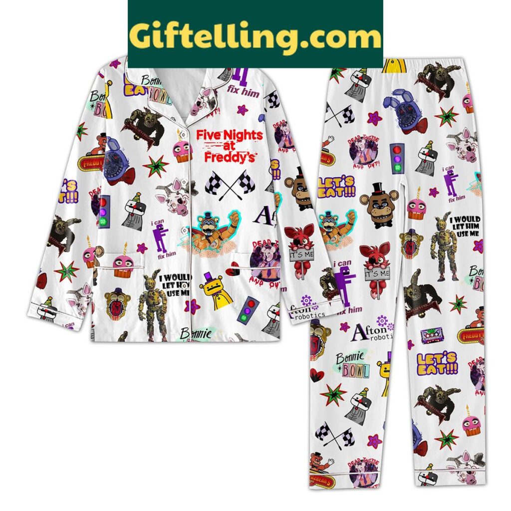 Five Nights At Freddy's Christmas Silk Pajamas Set with Bonnie Bowl Afton Robotics design
