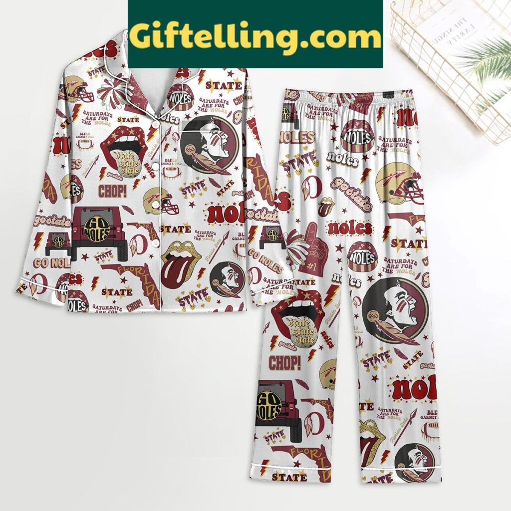 Florida State Seminoles Go Noles Polyester Pajamas Set White