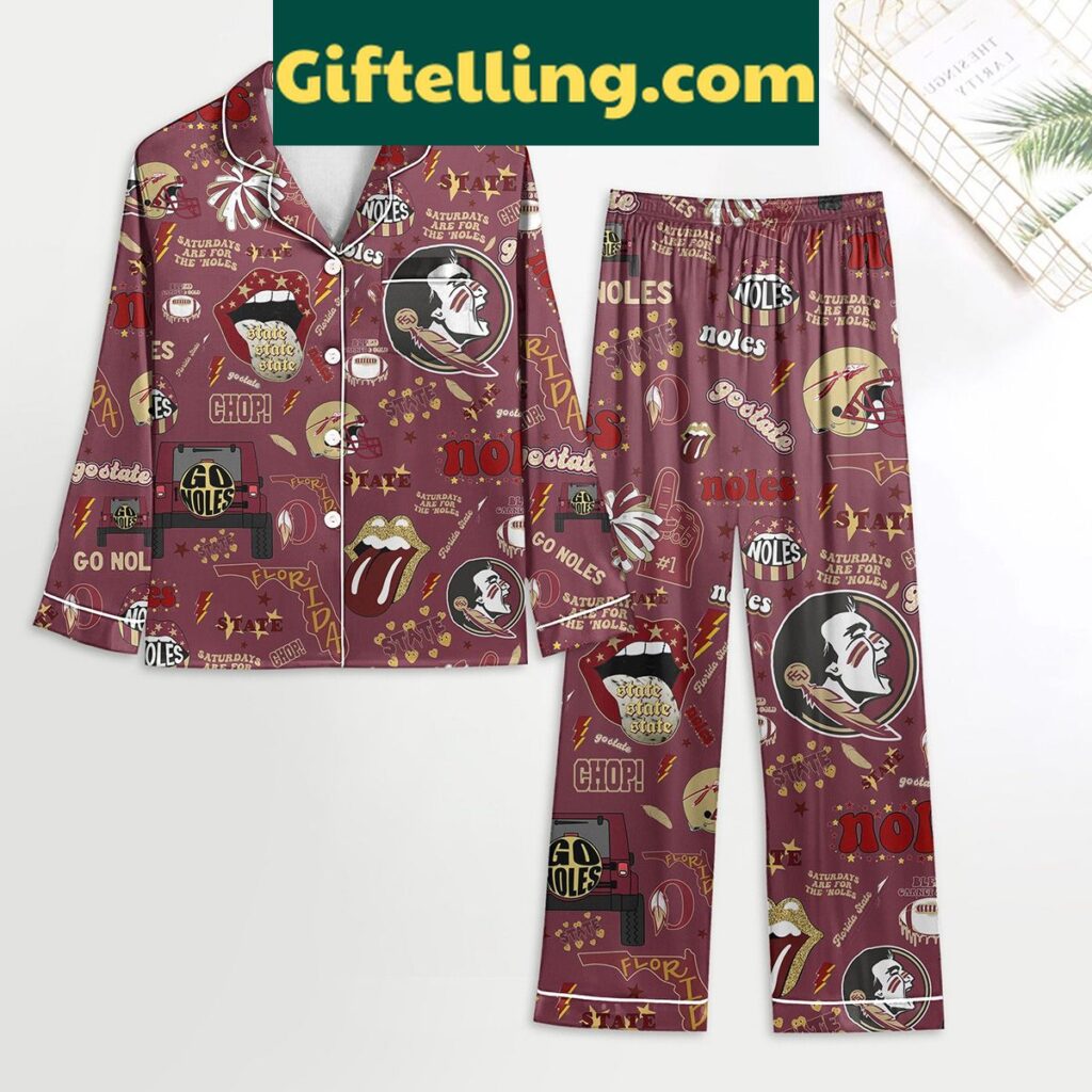 Florida State Seminoles red polyester pajamas set with Go Noles design