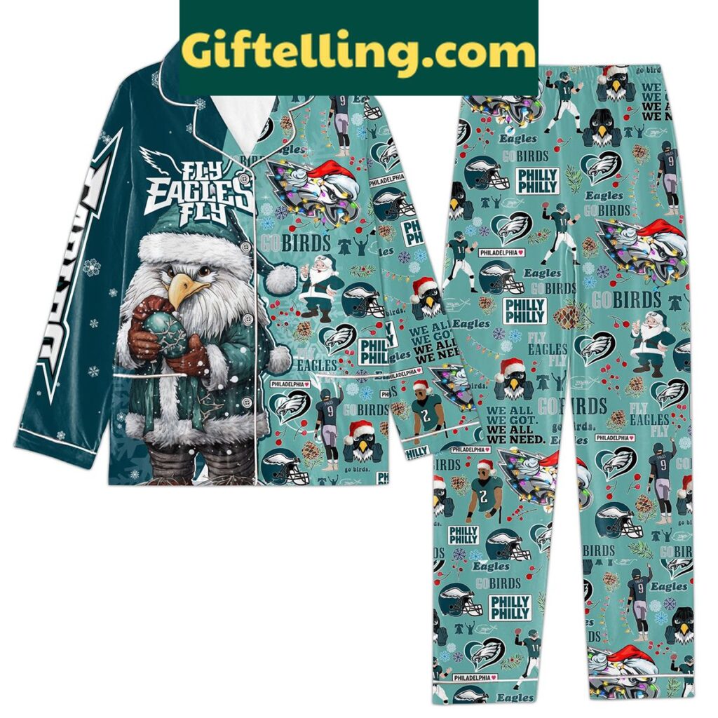 Fly Eagles Fly Go Birds Pajamas Set - Philadelphia Eagles NFL Team Sleepwear