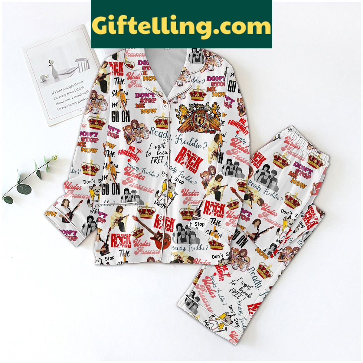 freddie-mercury-queen-we-will-rock-you-polyester-pajamas-set-1 Freddie Mercury Queen We Will product image showing design and team colors