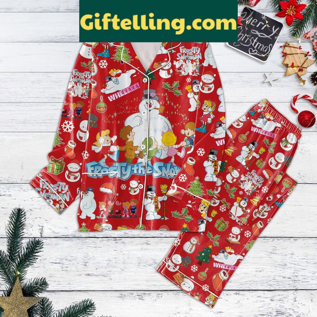 Frosty The Snowman Merry Christmas Pajamas Set, holiday-themed pajamas with a snowman design
