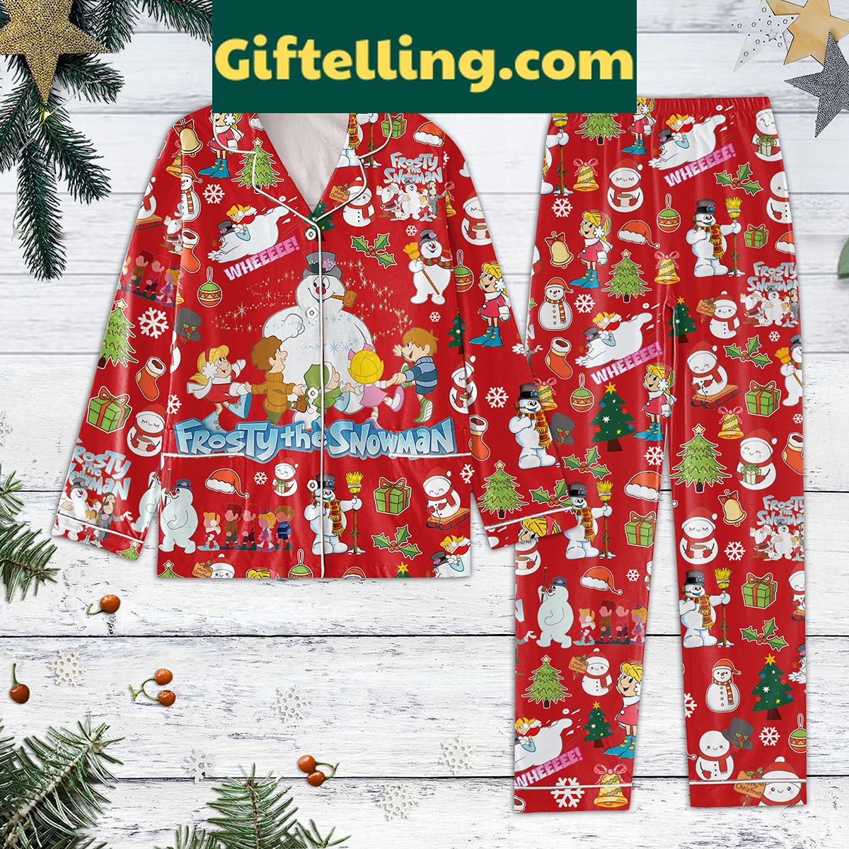 frosty-the-snowman-merry-christmas-pajamas-set-get-cozy-this-winter-2 Frosty The Snowman Merry Christmas Pajamas Set, holiday-themed pajamas with a snowman design