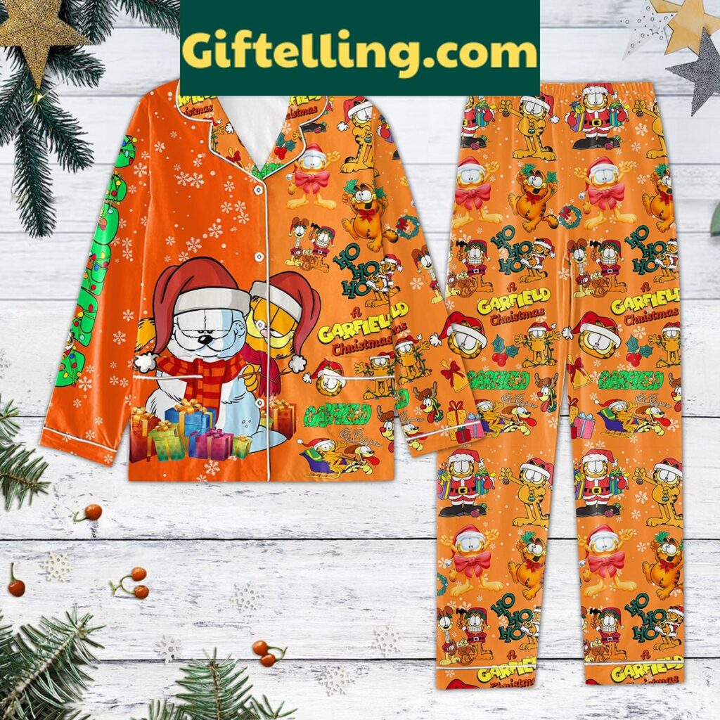 Garfield Christmas Pajamas Set for product image showing design and team colors