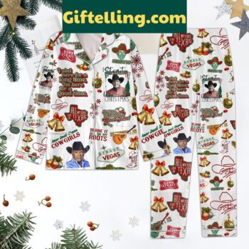 George Strait Blame It On My Roots Christmas Polyester Pajamas Set