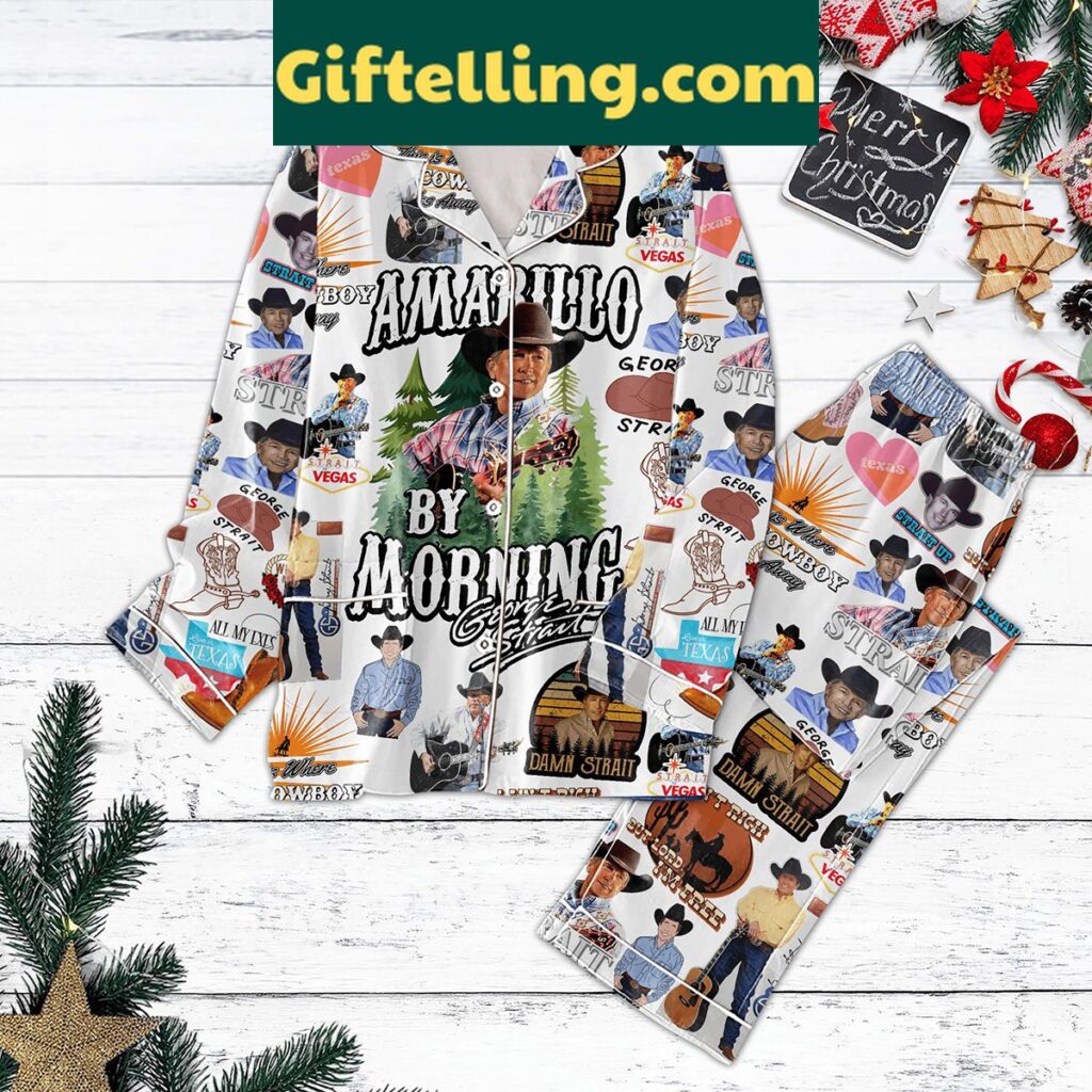 George Strait Cowboys Christmas Polyester Pajamas Set for Men on a model