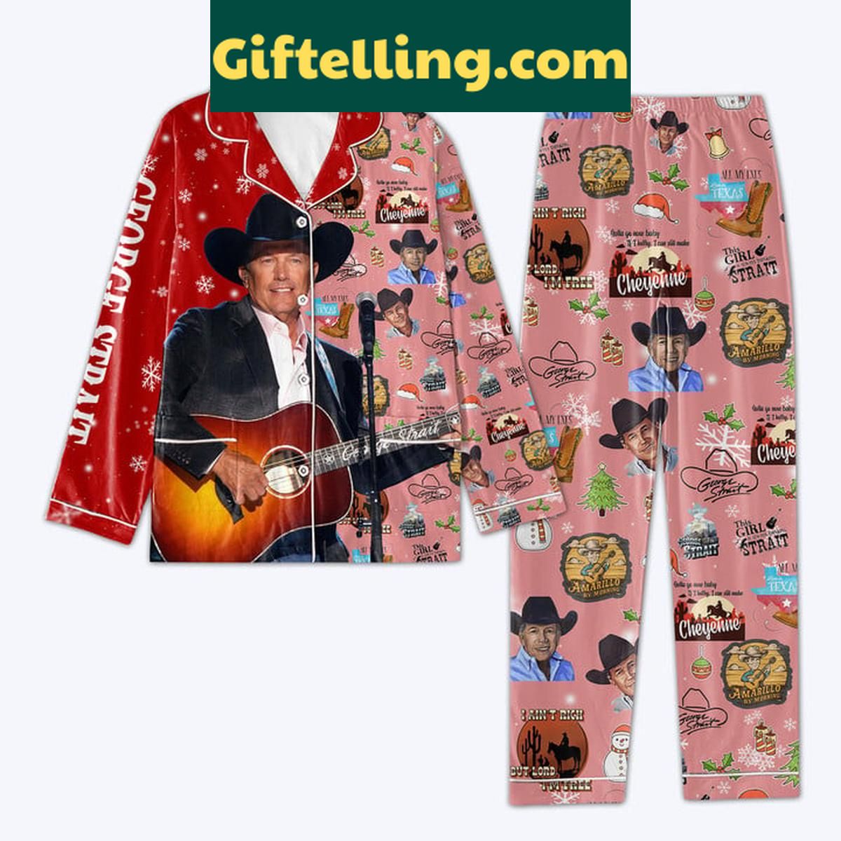 George Strait This Girl Only Loves Strait Christmas Polyester Pajamas Set George Strait Christmas Pajamas Set for Women