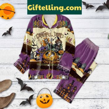 Grateful Dead On Halloween Pajamas Set featuring graveyard scene and skeletons