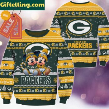 Green Bay Packers NFL Mickey Minnie Ugly Christmas Sweater, unisex holiday sweater with Mickey and Minnie Mouse
