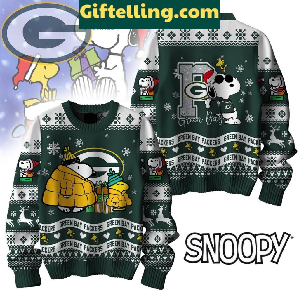 Green Bay Packers Peanuts Snoopy Christmas Gift Ugly Sweater image